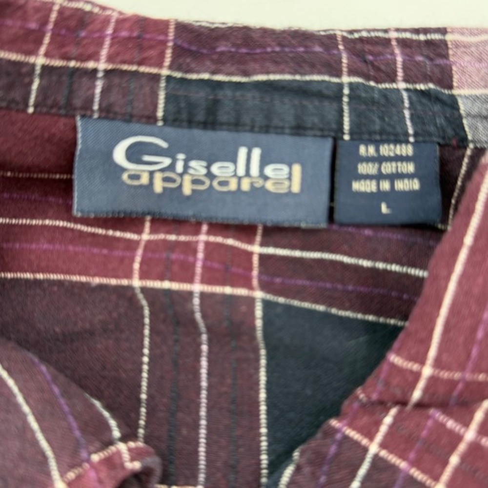 Plaid Zip Front Shirt Jacket Women's Large‎ Burgundy Pink Navy Cotton Grunge - Picture 8 of 11
